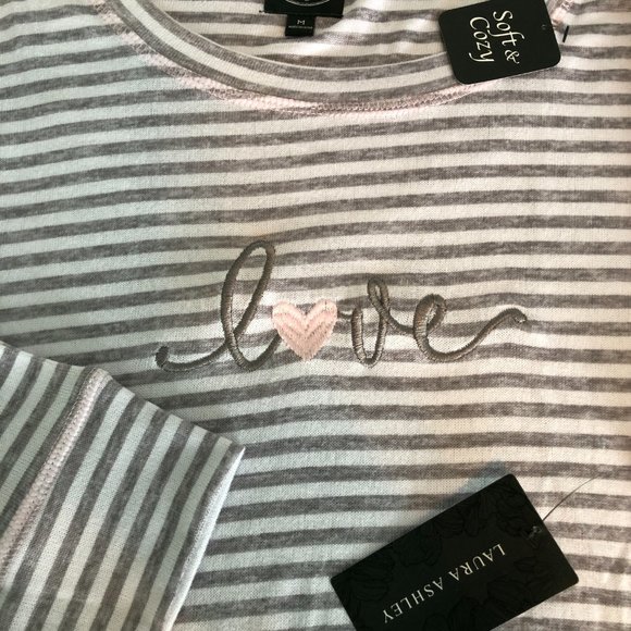 LAURA ASHLEY 2 Pc Valentine "Love" Gray/Pink Pajamas - Picture 1 of 7